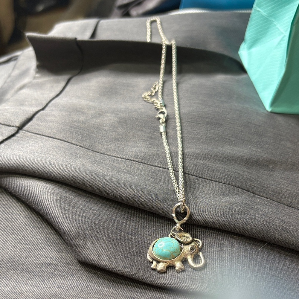 Vintage Stirling Silver Elephant Pendant Necklace